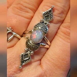 Boho Ethiopian Opal Sterling Silver Statement Ring